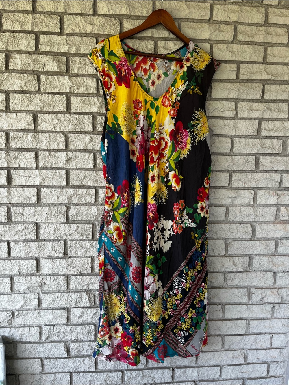 Johnny Was 100% Silk Colorful Mixed Design Patterned Maxi Shirt Dress Size XXL